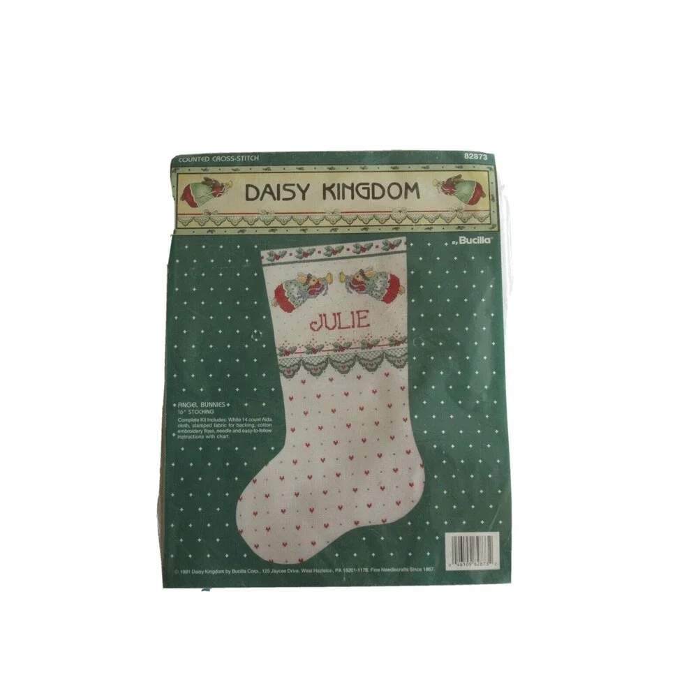 Daisy Kingdom Cross Stitch Kit Angel Bunnies Christmas Stocking #82873  Bucilla